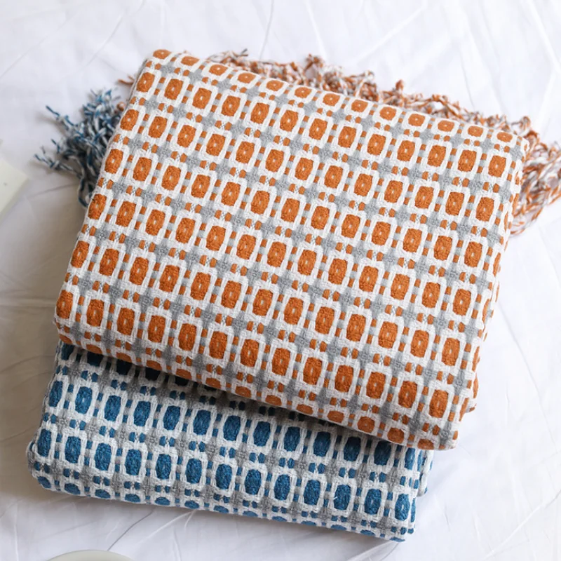 Boho Throw Blanket Fringe - Manta tejida con diseño geométrico de