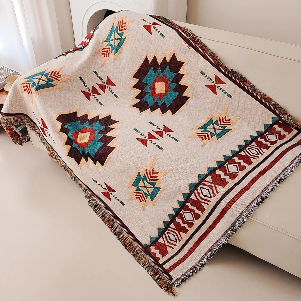 Manta azteca bohemia de gran t - Boho Throw Blanket Fringe reseña y precio