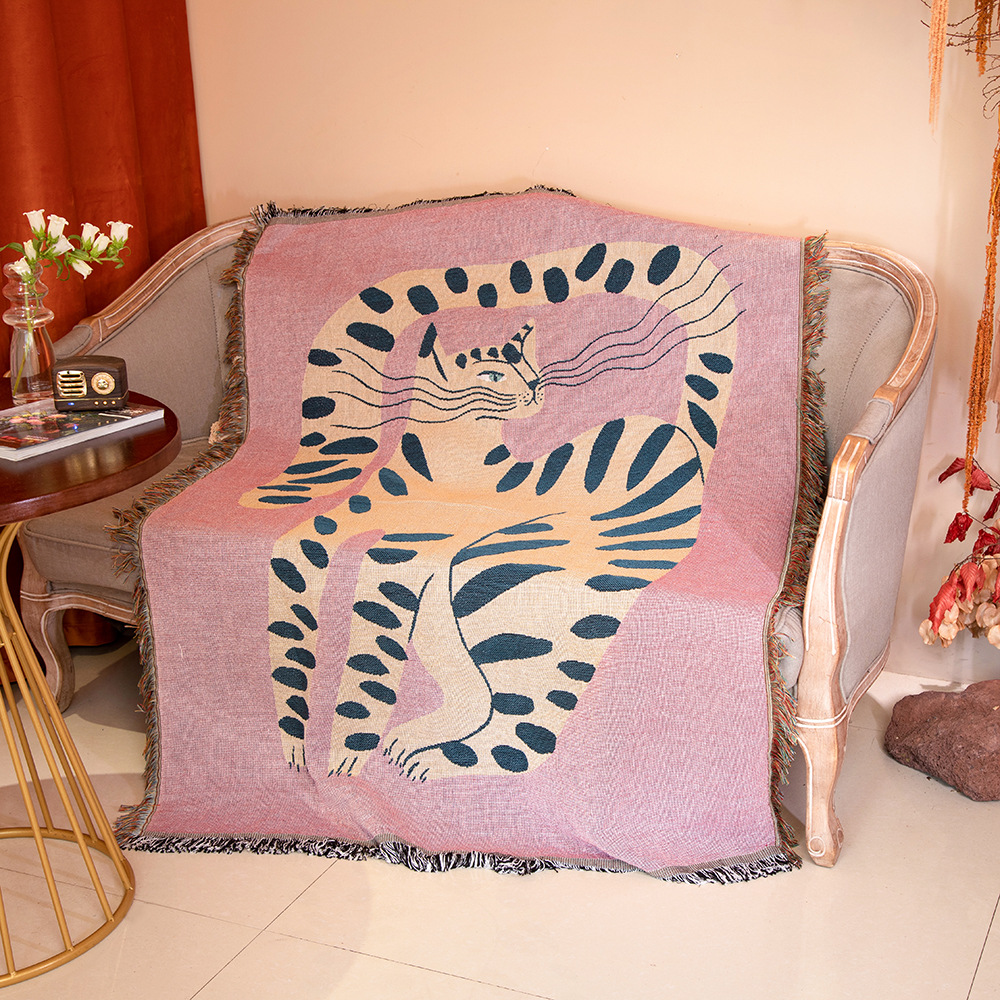 Manta con patrón de gato y niñ - Boho Throw Blanket Fringe reseña y precio
